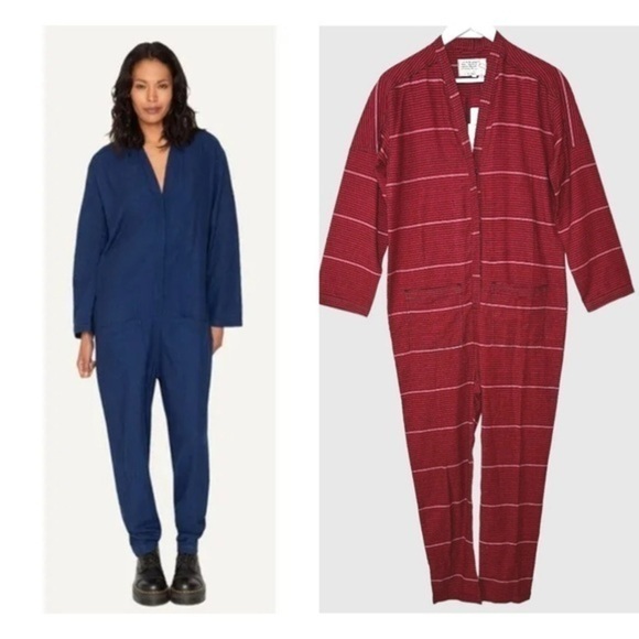 NWT Sandrine Rose striped jumpsuit button up front & back pockets xs